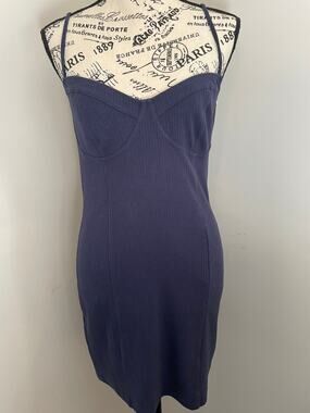 Revolve Privacy Please Navy Ribbed Bodycon Mini Dress Spaghetti Straps NWT Large
